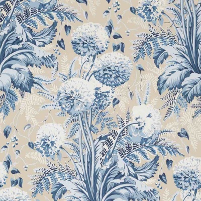 Anna French Dahlia Wallpaper in Navy on Linen